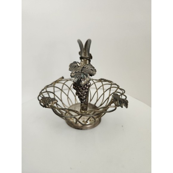 GODINGER Vintage Silver Art Fruit Basket GSA Silver-Plate Grape Leaf Design MCM - Picture 4 of 5